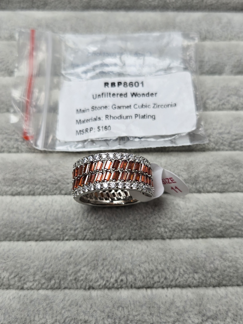 Size 11 Garnet Cubic Zirconia Rhodium Plated Eternity Ring Bomb Party Ring RBP86